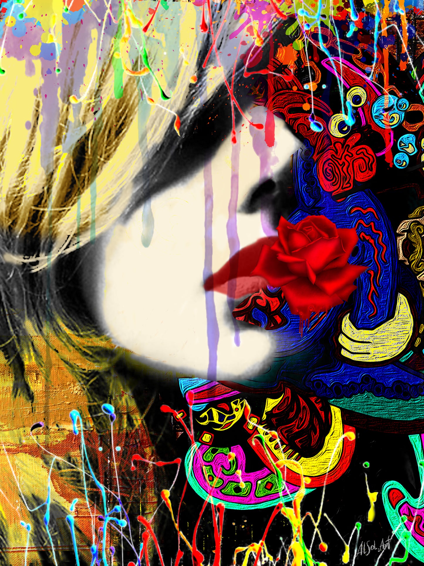 Pop art portrait, Digital artwork Street Art Blonde ORIGINAL DIGITAL ART by Alex Solodov