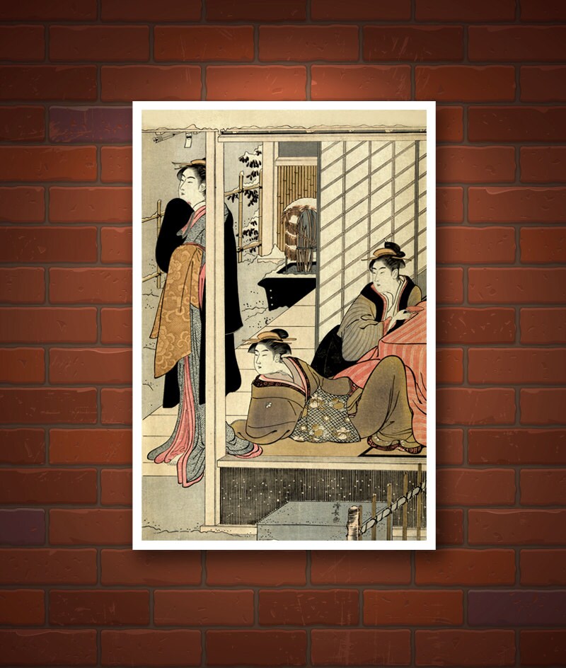 Japanese art, Viewing a snow covered garden Torii Kiyonaga FINE ART PRINT, Japanese art prints, art posters, woodblock prints reproductions