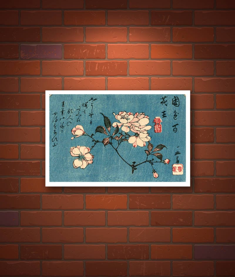 Hiroshige art prints, japanese flower antique art prints, Cherry Blossoms, Sakura Hiroshige FINE ART PRINT, woodblock prints, paintings