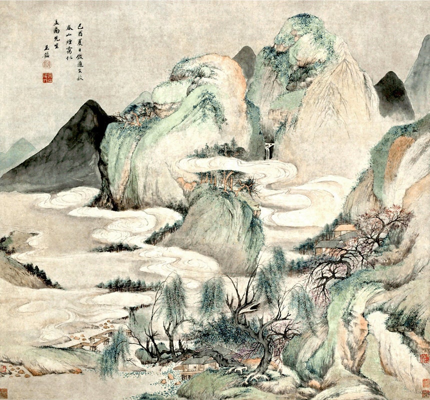 Chinese art, Asian antique landscape, Chinese paintings, Mountains, Wang Jian FINE ART PRINT, asian art prints, wall art posters, home decor