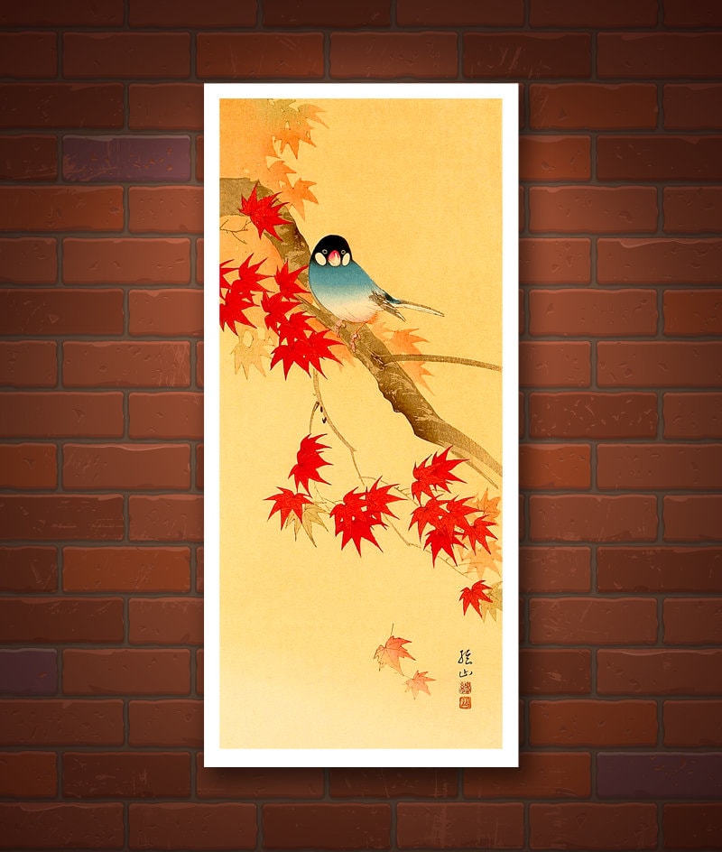 Japanese art, Blue bird in autumn Ito Sozan FINE ART PRINT, ukiyo-e woodblock print, animal, birds, paintings, posters, wall art home decor