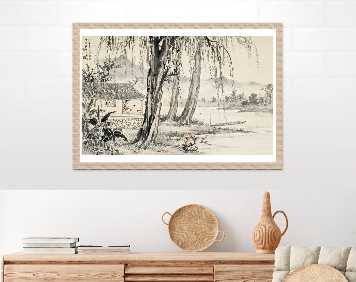Chinese art print, landscape and nature painting, Landscape with a boat FINE ART PRINT, art poster, Asian wall art, Chinese home decor, gift