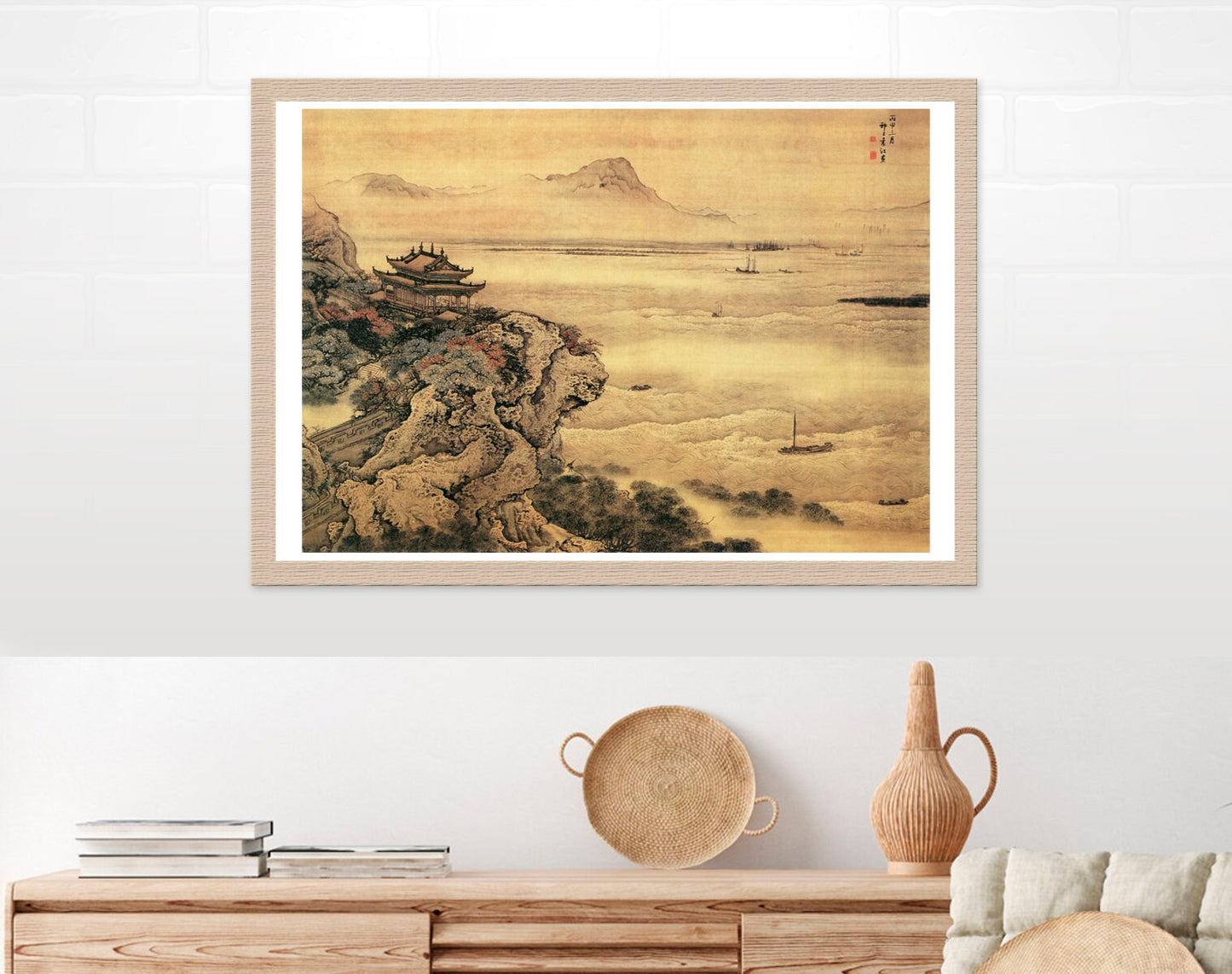 Chinese art print, landscape and nature painting, Landscape with a boat and temple FINE ART PRINT, art posters, wall art, Chinese home decor