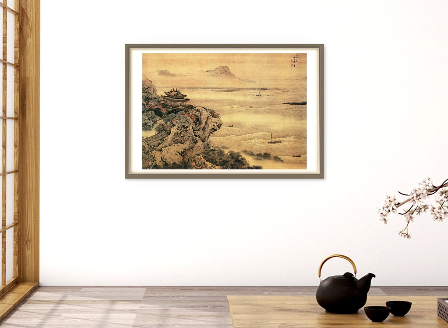 Chinese art print, landscape and nature painting, Landscape with a boat and temple FINE ART PRINT, art posters, wall art, Chinese home decor