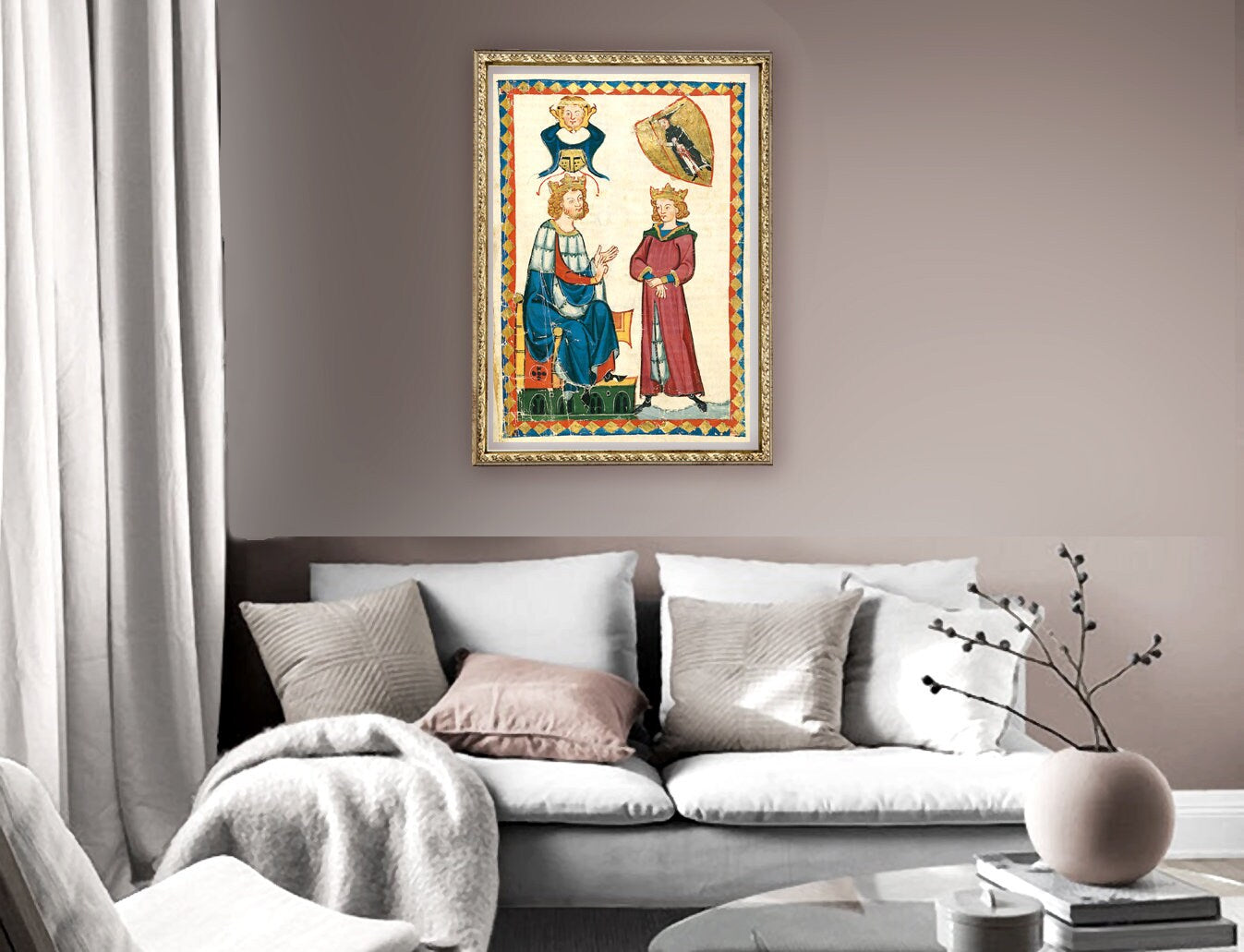 Antique European art, Illuminated manuscripts, Medieval art, Manesse codex, King Tyro von Schotten FINE ART PRINT, wallart, home decor, gift