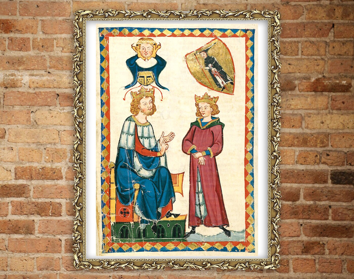 Antique European art, Illuminated manuscripts, Medieval art, Manesse codex, King Tyro von Schotten FINE ART PRINT, wallart, home decor, gift