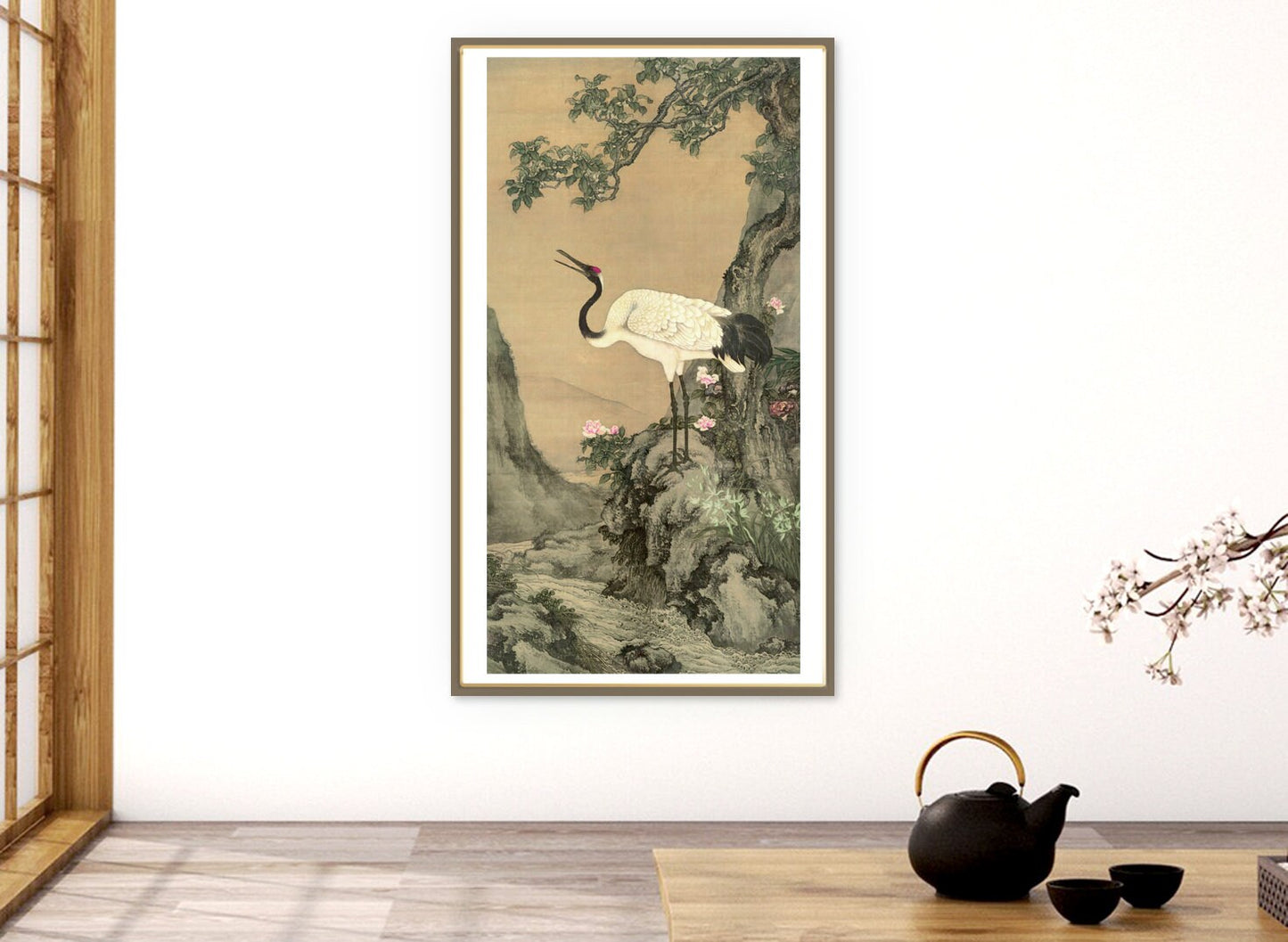 Chinese art, Asian painting, Animals watercolors, Crane in a landscape Shen Quan FINE ART PRINT wall art, home decor, reproductions, posters