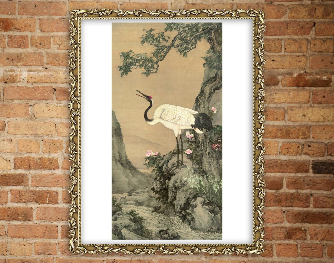 Chinese art, Asian painting, Animals watercolors, Crane in a landscape Shen Quan FINE ART PRINT wall art, home decor, reproductions, posters
