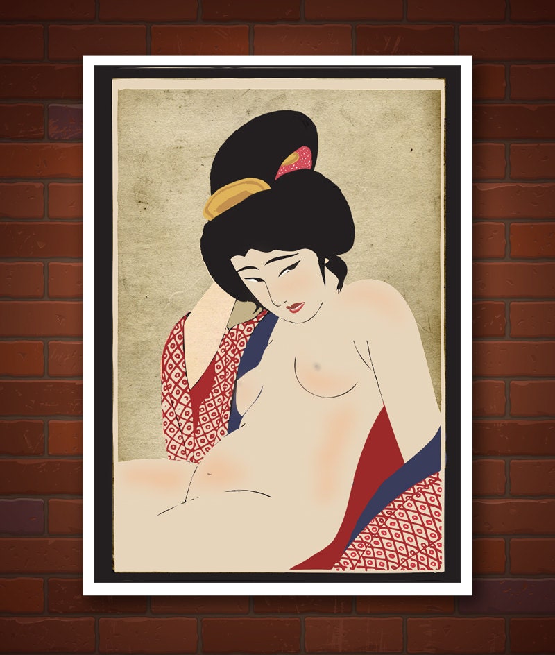 Nude japanese geisha, FINE ART PRINT, old erotic vintage japanese art, japanese girl, japanese poster, japan wall art, japan home decor