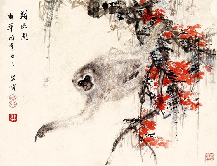 Chinese animals art prints, Monkey painting fine art reproduction, china modern animal nature paintings, prints, wall posters, home decor
