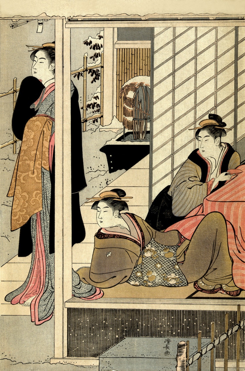 Japanese art, Viewing a snow covered garden Torii Kiyonaga FINE ART PRINT, Japanese art prints, art posters, woodblock prints reproductions