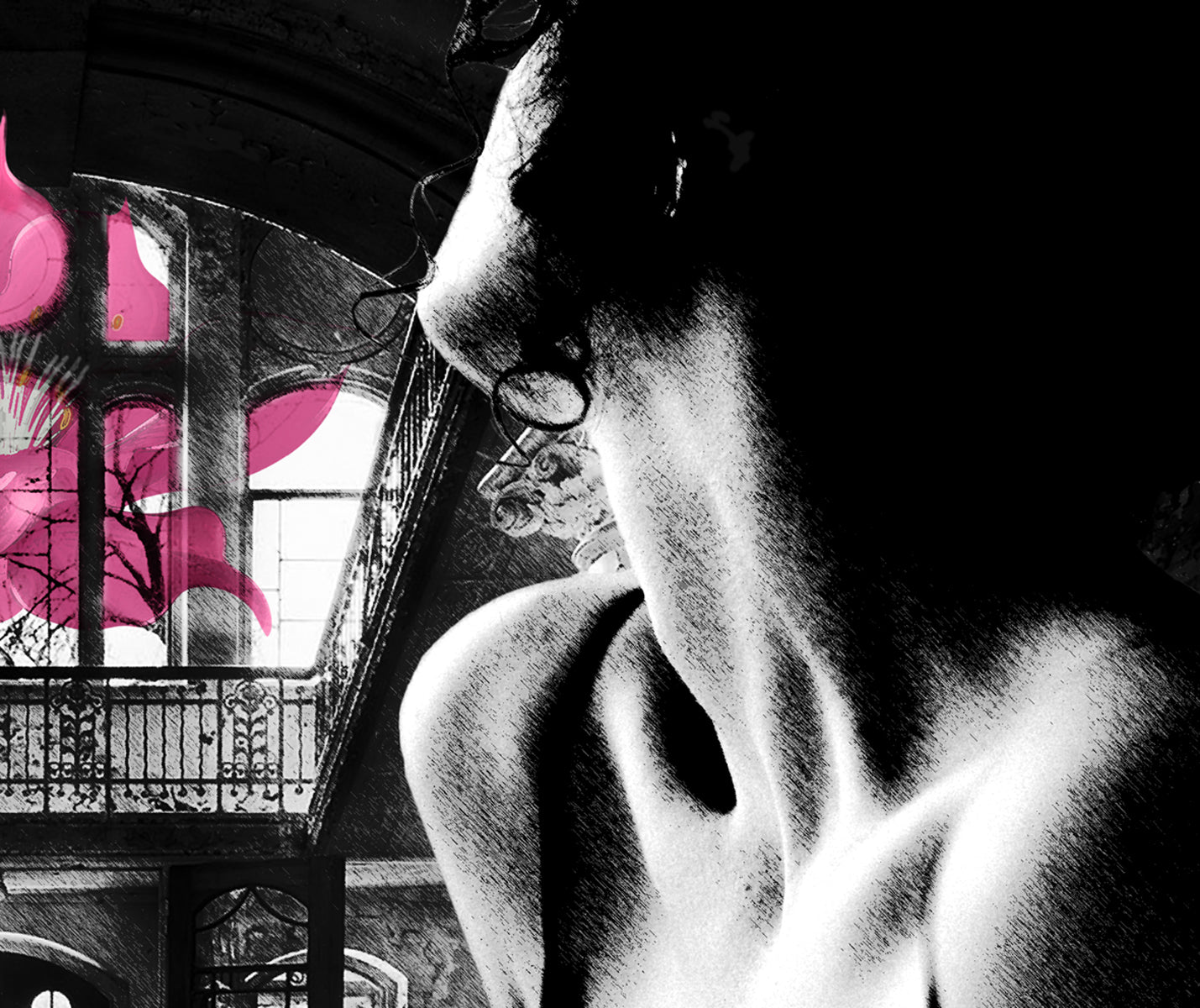 Surreal portrait, Ghotic painting Haunting Mansion ORIGINAL DIGITAL ART ON CANVAS by Alex Solodov
