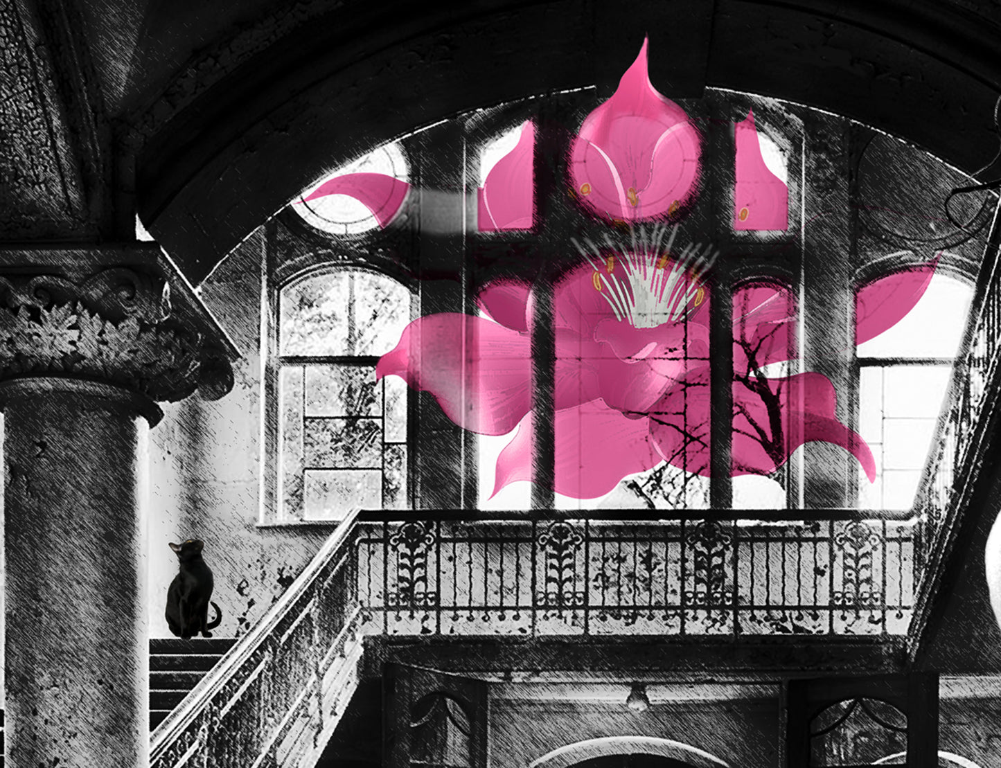 Surreal portrait, Ghotic painting Haunting Mansion ORIGINAL DIGITAL ART ON CANVAS by Alex Solodov