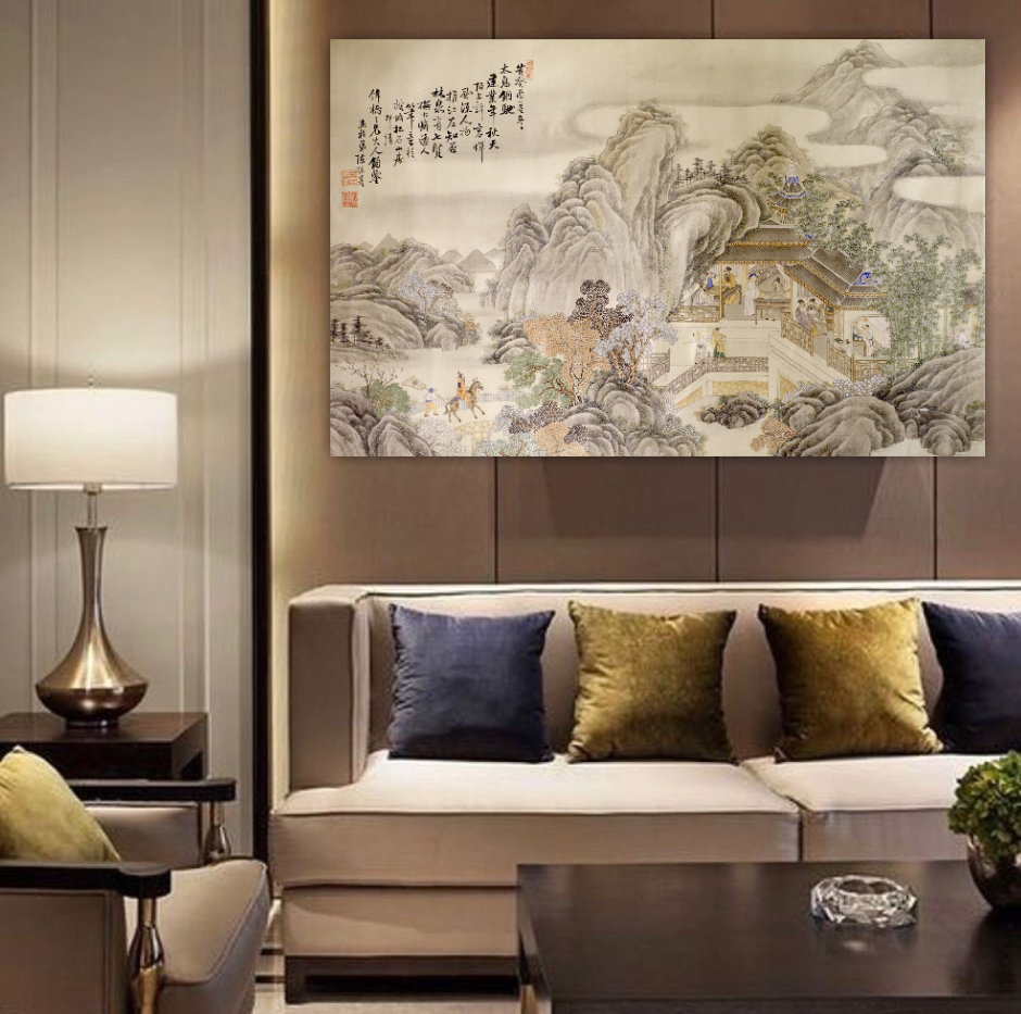 Chinese art, Landscape with mountains and a palace FINE ART PRINT