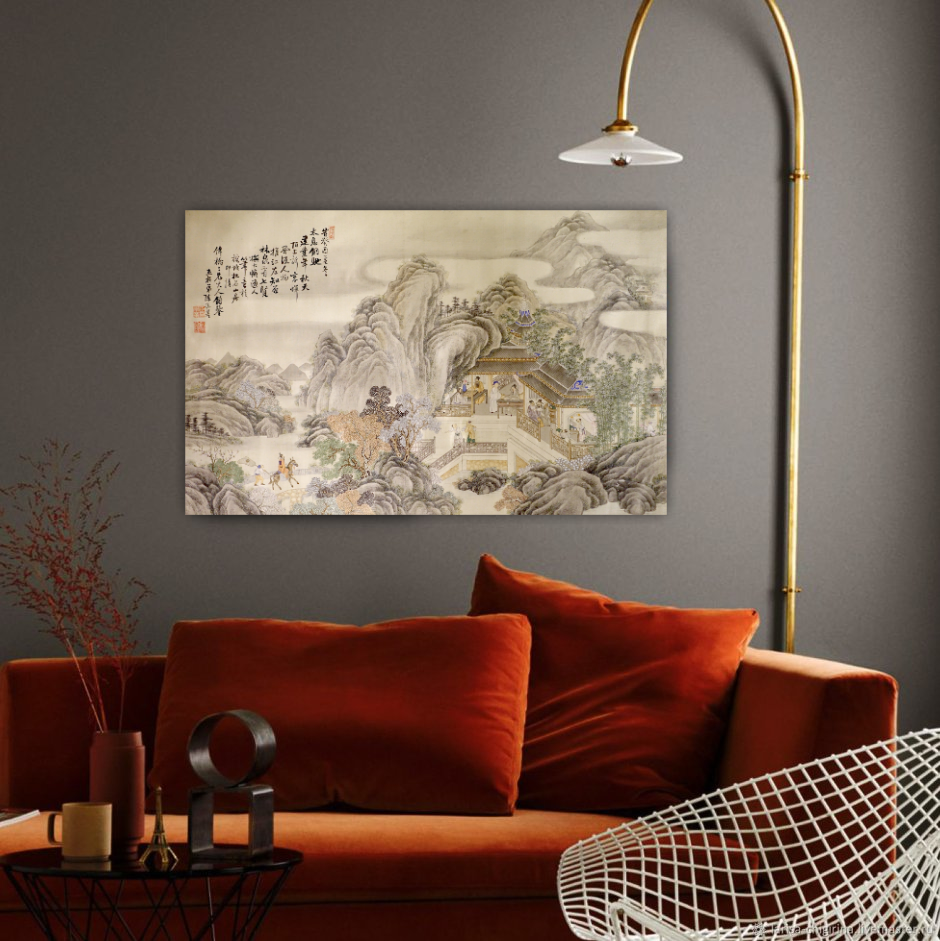 Chinese art, Landscape with mountains and a palace FINE ART PRINT