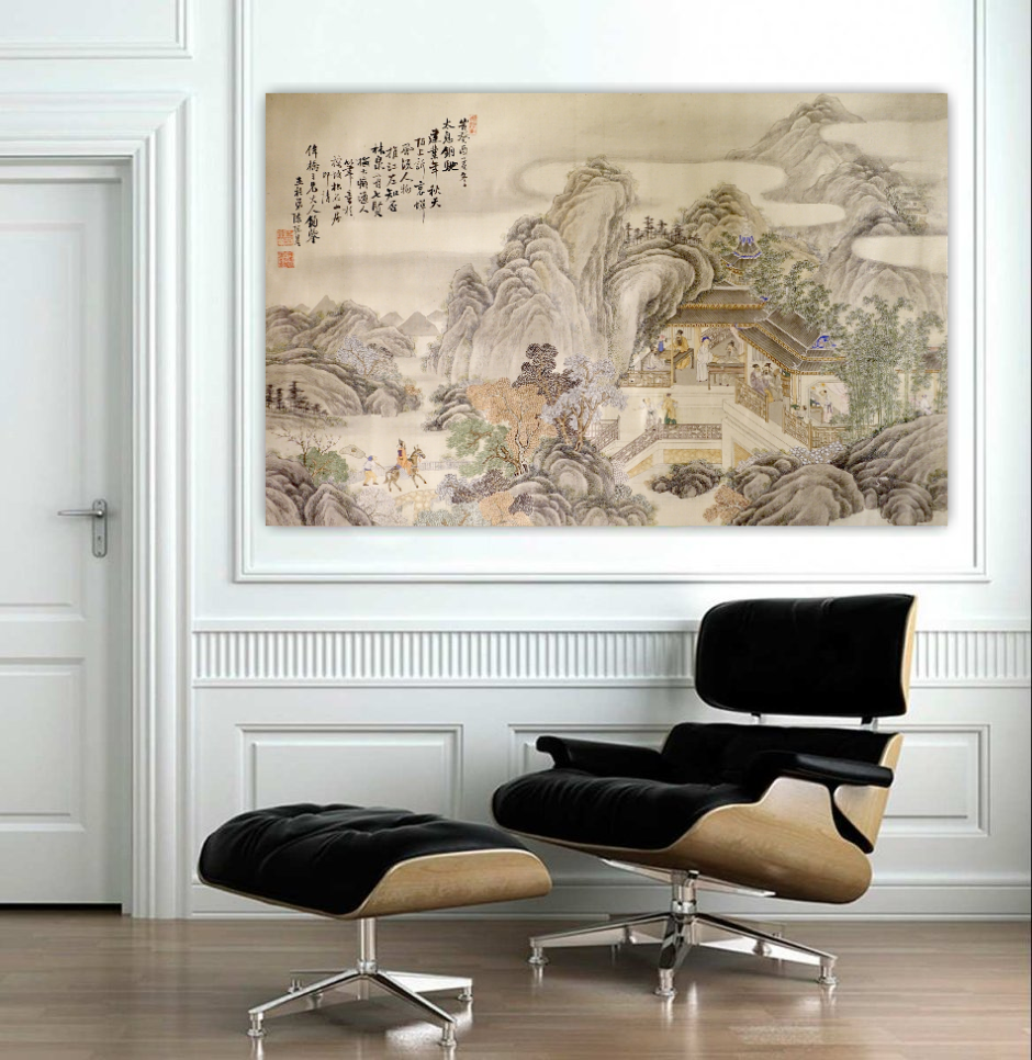 Chinese art, Landscape with mountains and a palace FINE ART PRINT
