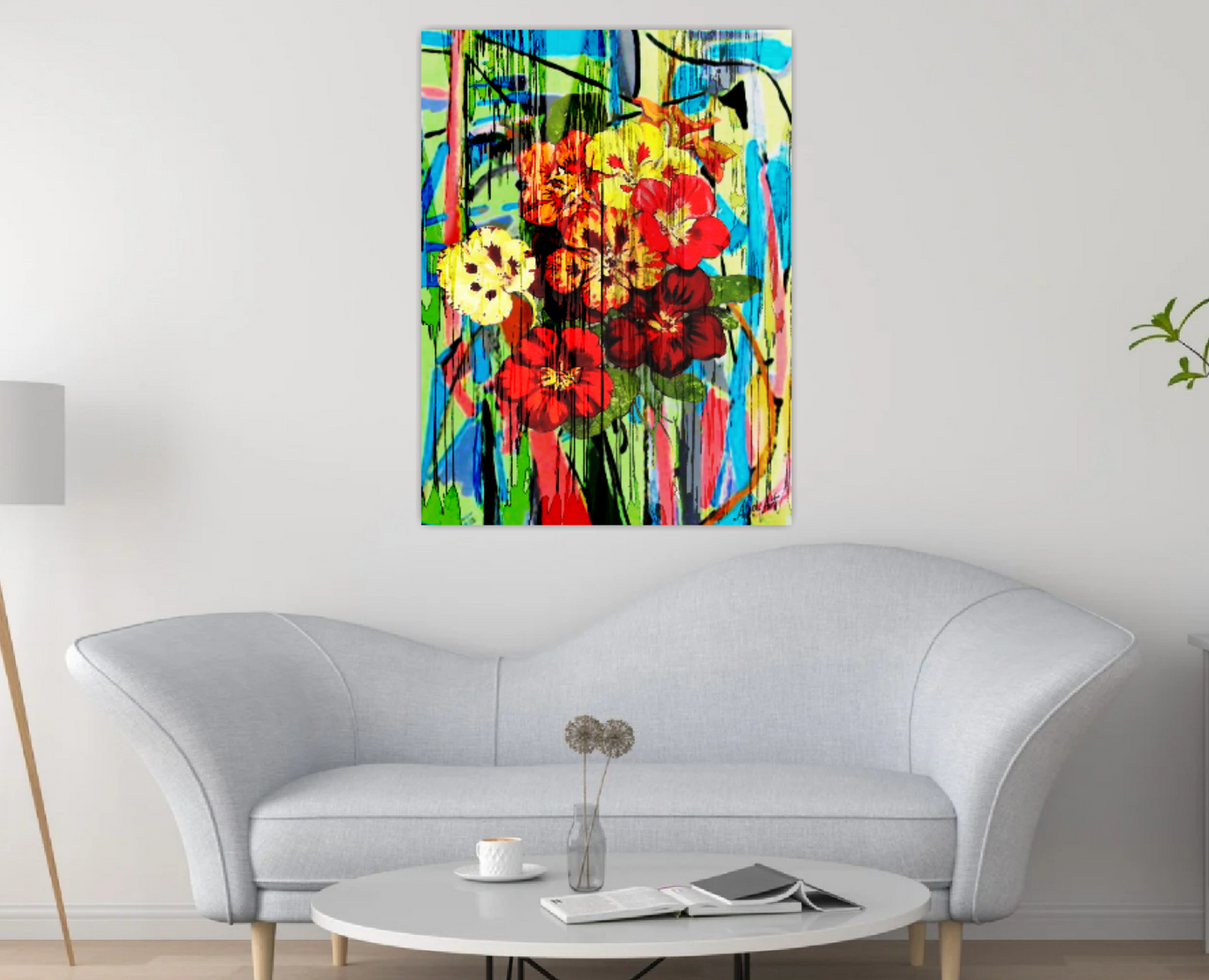 Abstract flowers painting, Red Yellow Flowers ORIGINAL ART by Alex Solodov