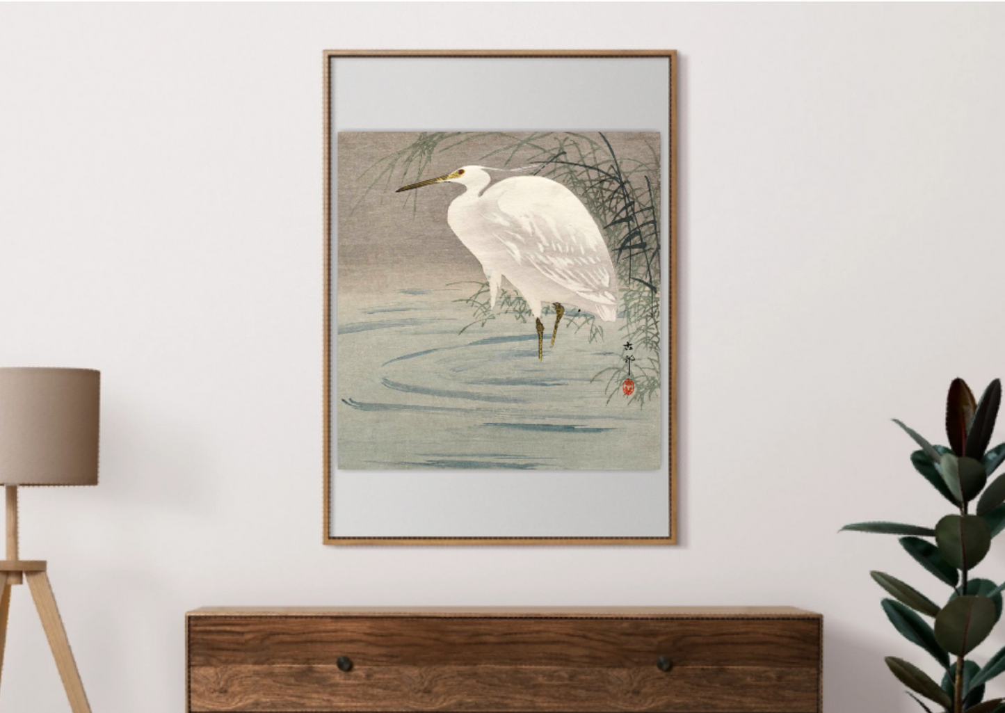 Japanese birds, herons art prints, Ohara Koson, Woodblock print, Heron in Pond FINE ART PRINT