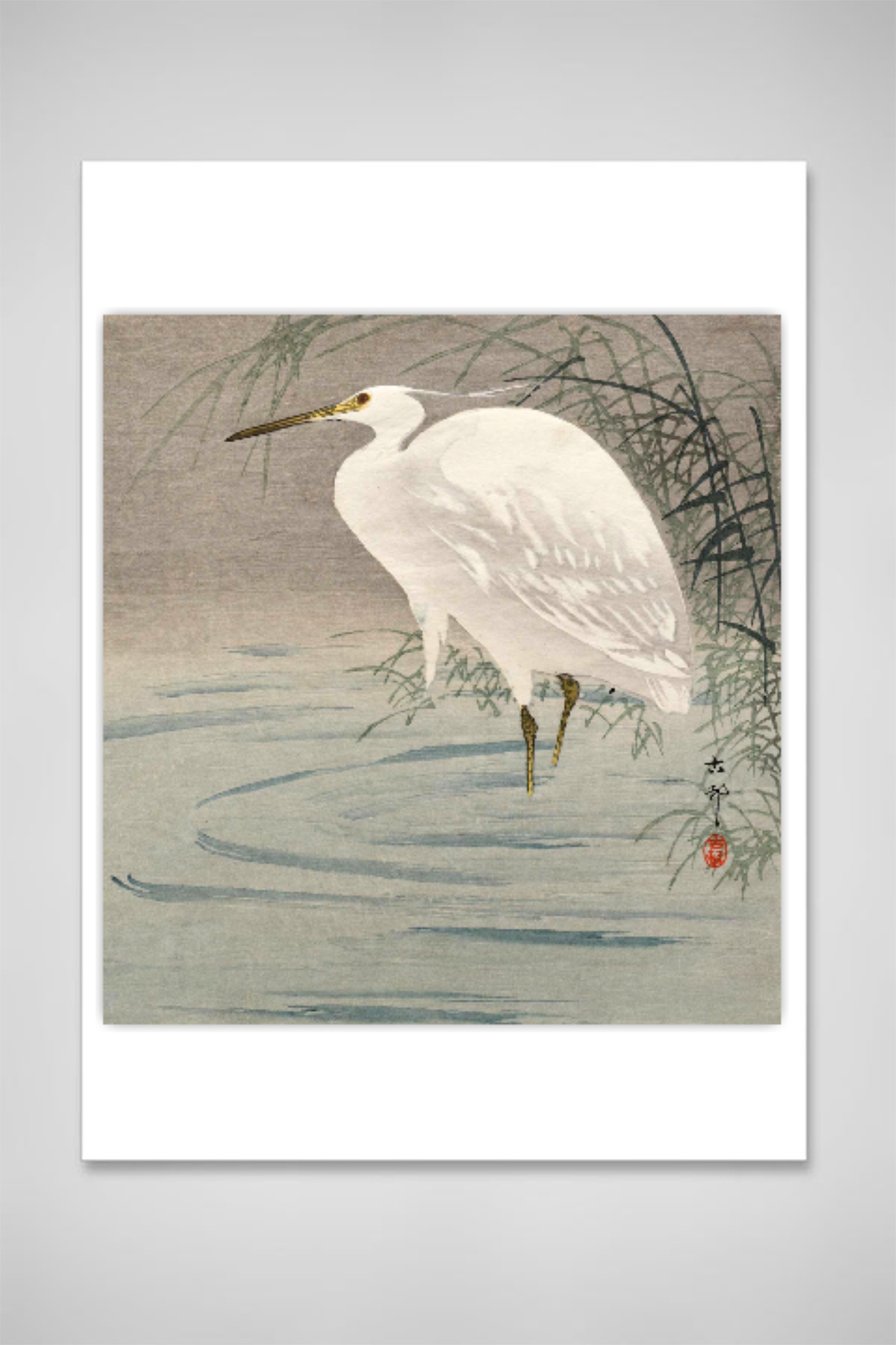 Japanese birds, herons art prints, Ohara Koson, Woodblock print, Heron in Pond FINE ART PRINT