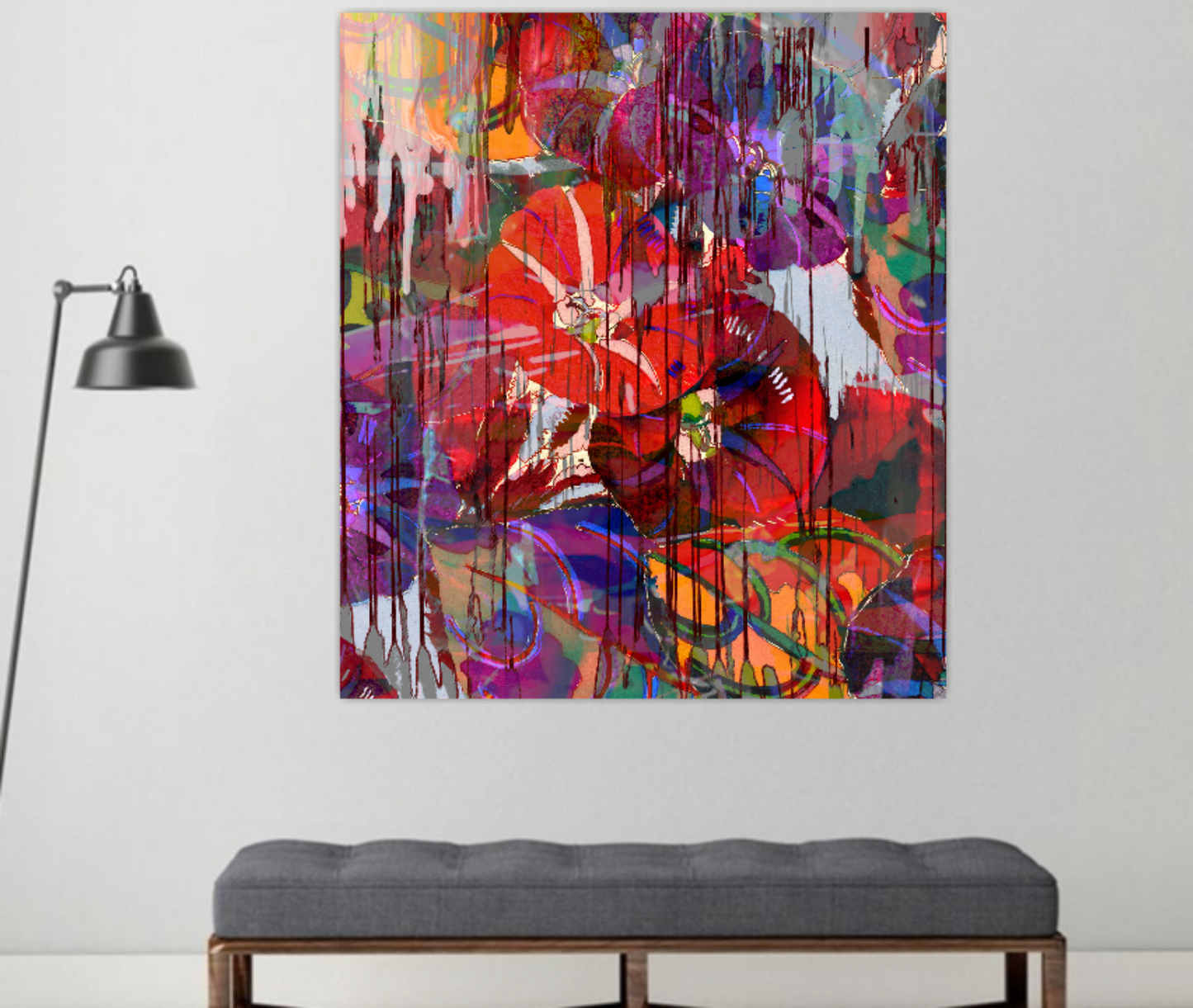 Abstract flowers painting, Tropical Flowers in Red ORIGINAL DIGITAL ART by Alex Solodov