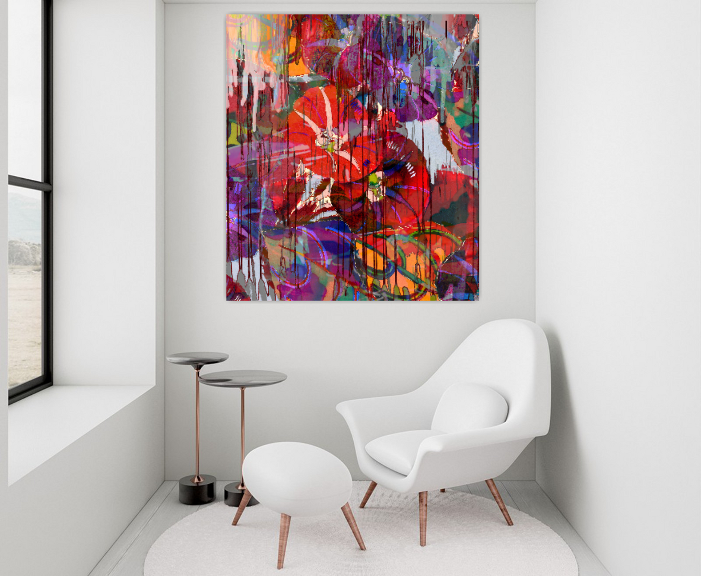 Abstract flowers painting, Tropical Flowers in Red ORIGINAL DIGITAL ART by Alex Solodov