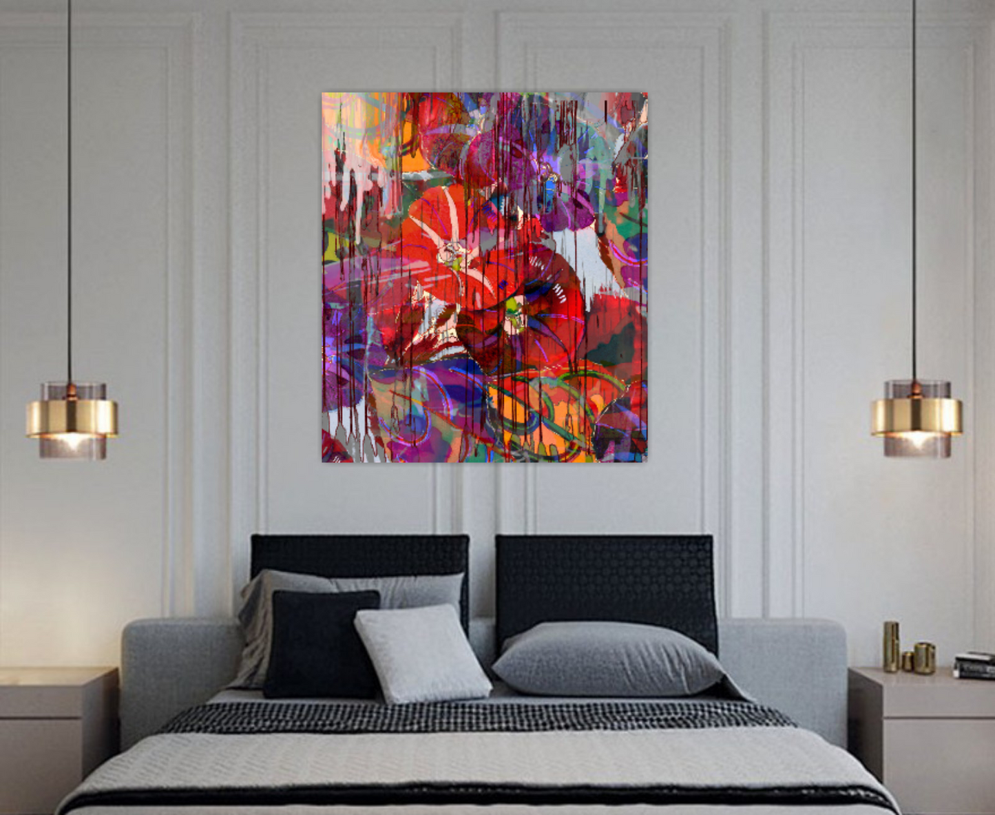 Abstract flowers painting, Tropical Flowers in Red ORIGINAL DIGITAL ART by Alex Solodov