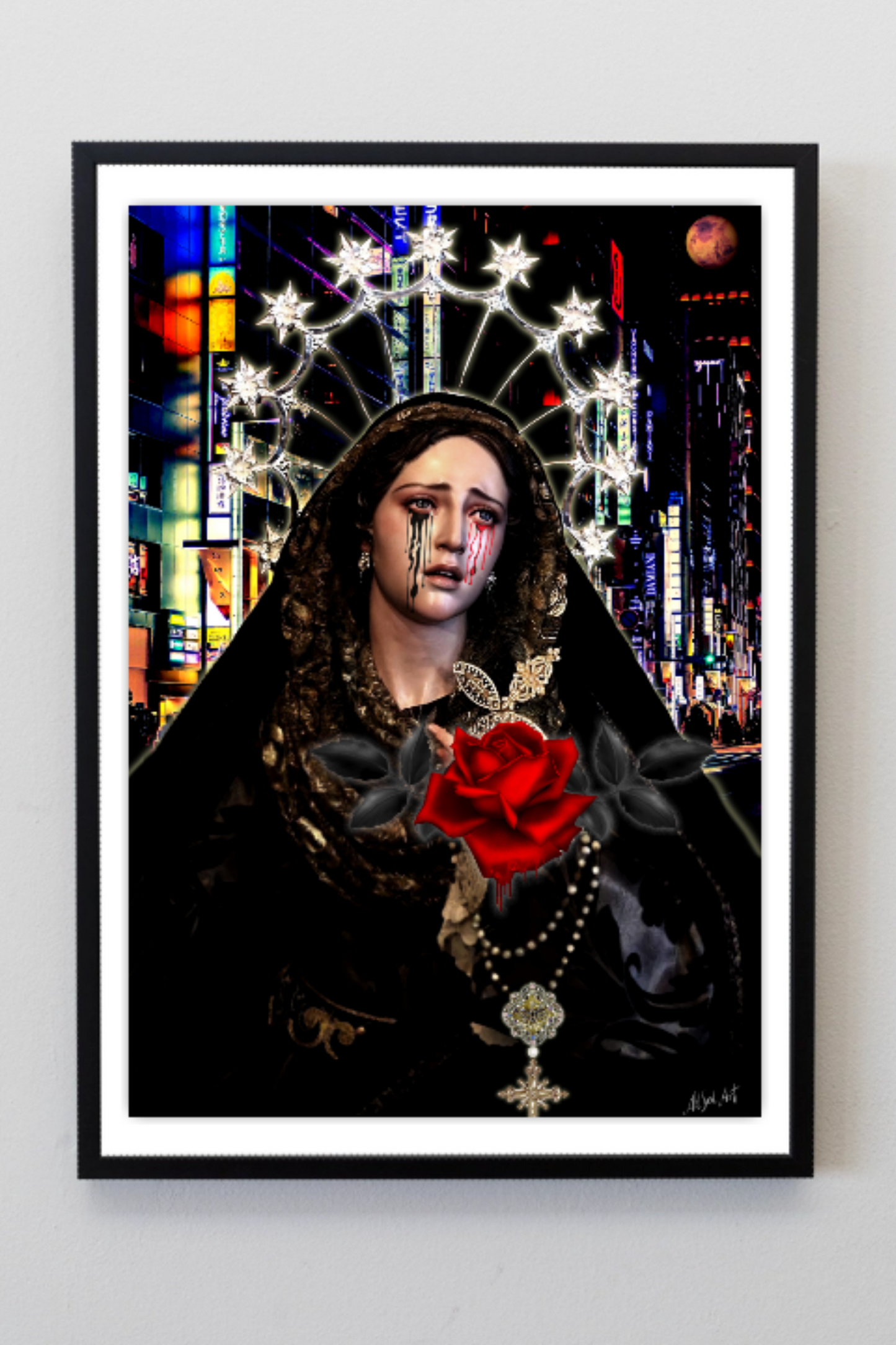 Gothic art, Dark art, Surreal religious art Gothic Madonna with Red Rose ORIGINAL DIGITAL ART by Alex Solodov