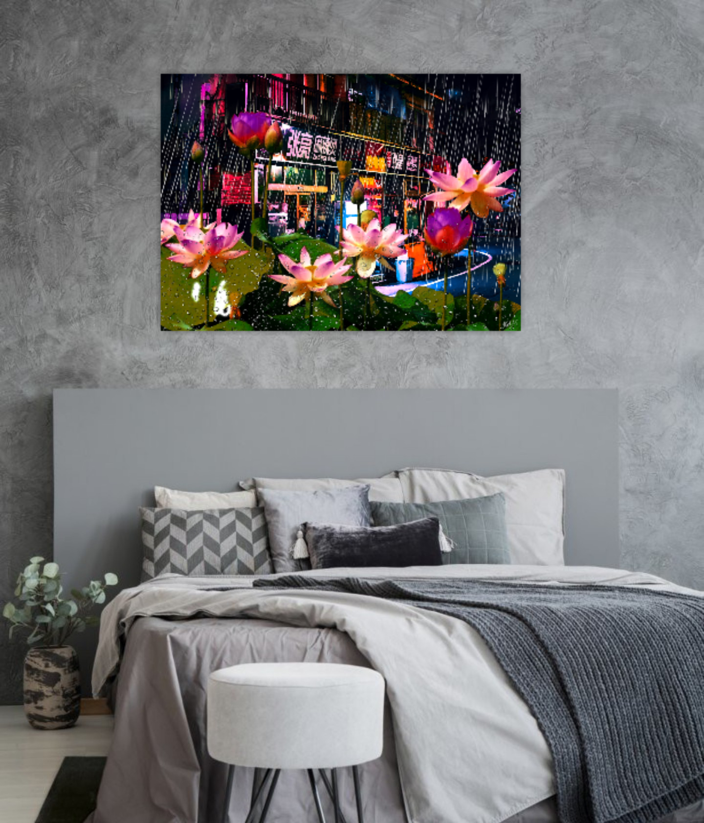 Abstract cityscape art photography, Asian art, Lotuses under the Rain ORIGINAL DIGITAL ART by Alex Solodov