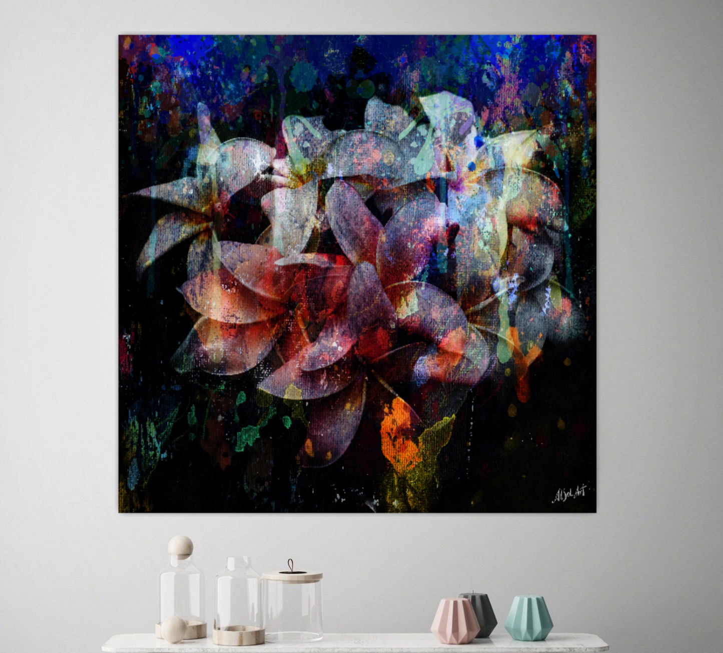 Large floral painting, Abstract Plumeria Flowers ORIGINAL DIGITAL ART by Alex Solodov