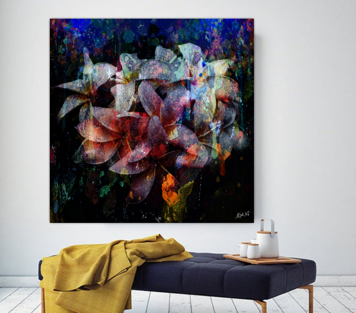 Large floral painting, Abstract Plumeria Flowers ORIGINAL DIGITAL ART by Alex Solodov