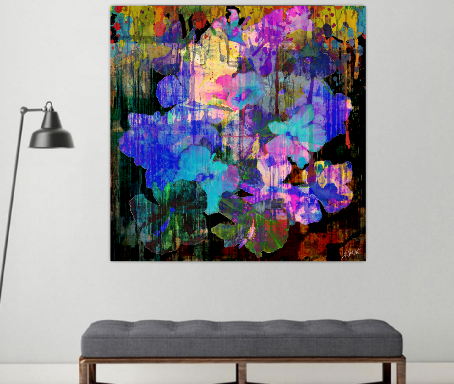 Large floral pop art painting, Hawaiian Flowers ORIGINAL DIGITAL ART by Alex Solodov