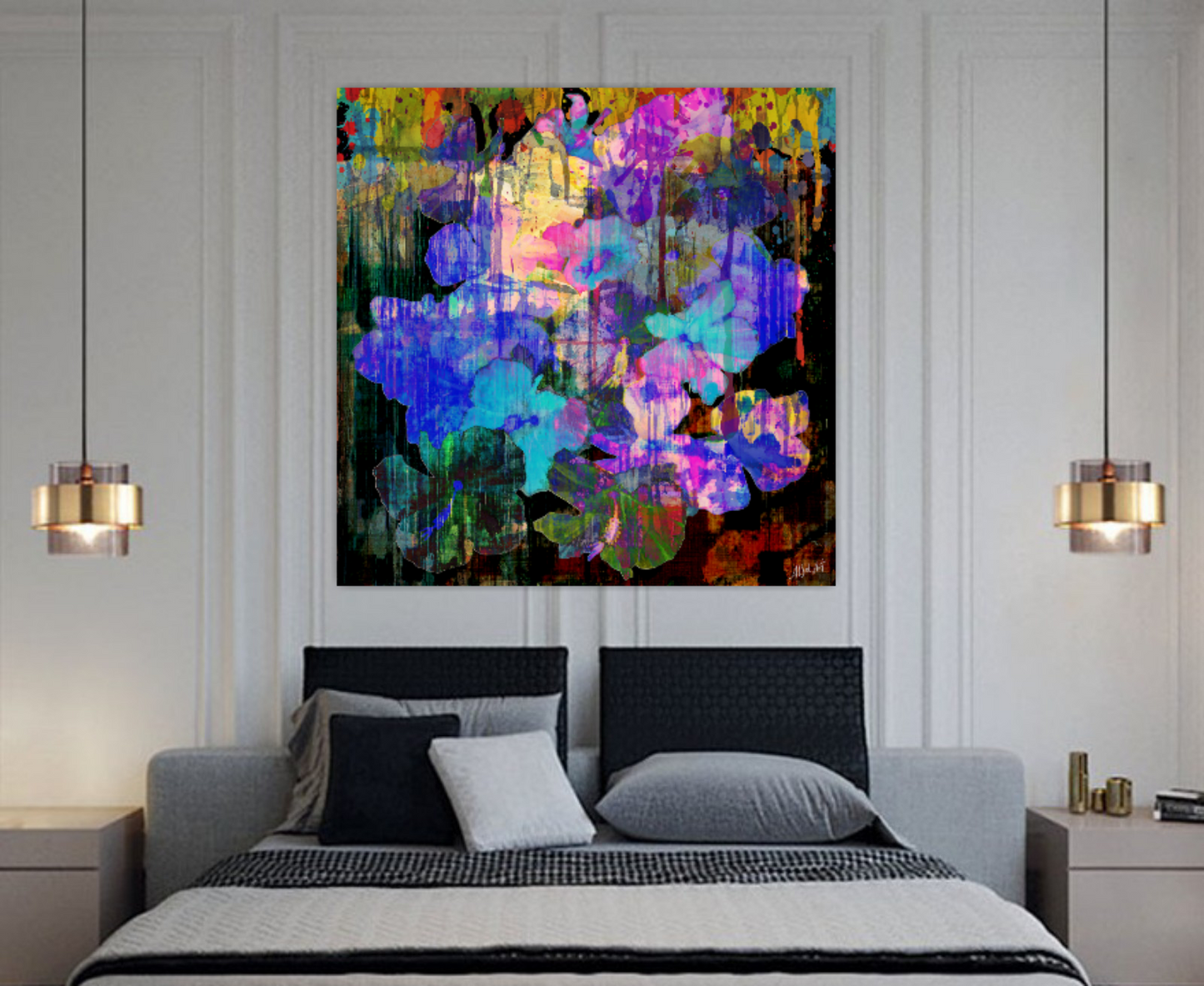 Large floral pop art painting, Hawaiian Flowers ORIGINAL DIGITAL ART by Alex Solodov