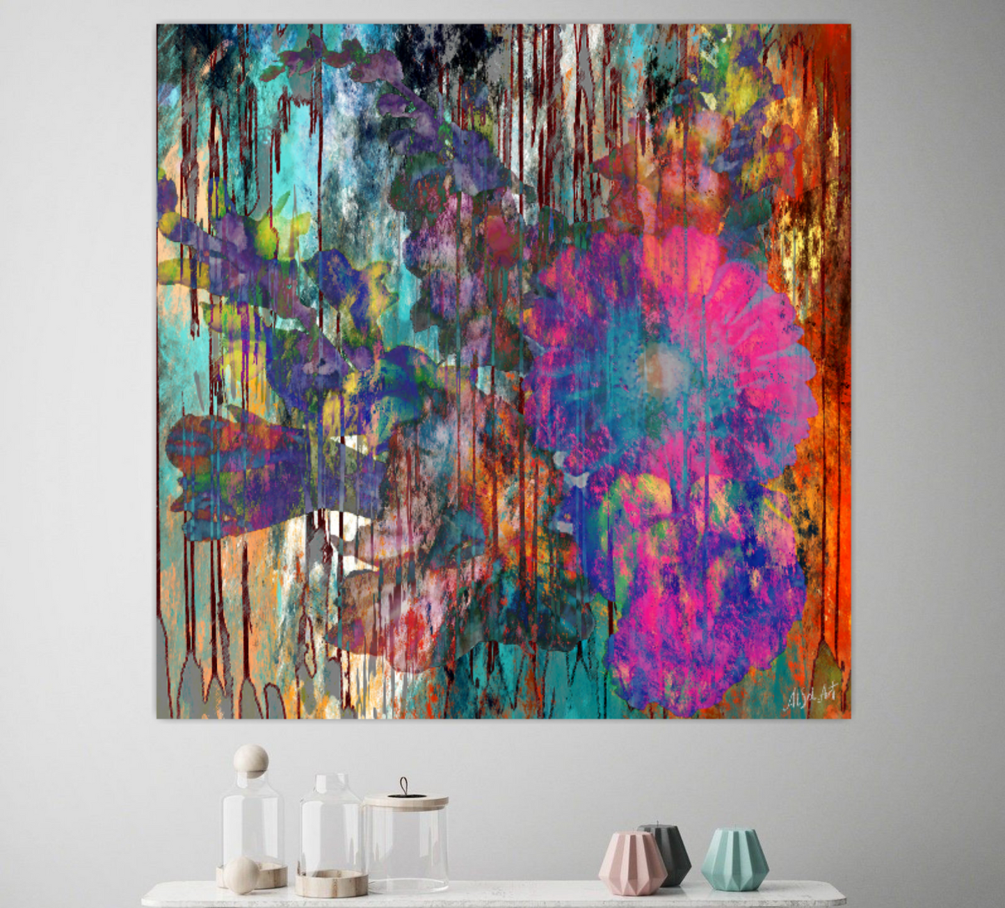 Large floral painting, Bouquet of Tropical Flowers ORIGINAL DIGITAL ART by Alex Solodov
