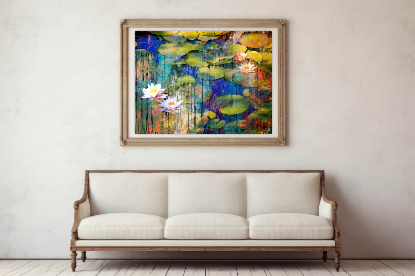 Large floral painting, Abstract Lotuses Flowers in a Pond ORIGINAL DIGITAL ART by Alex Solodov