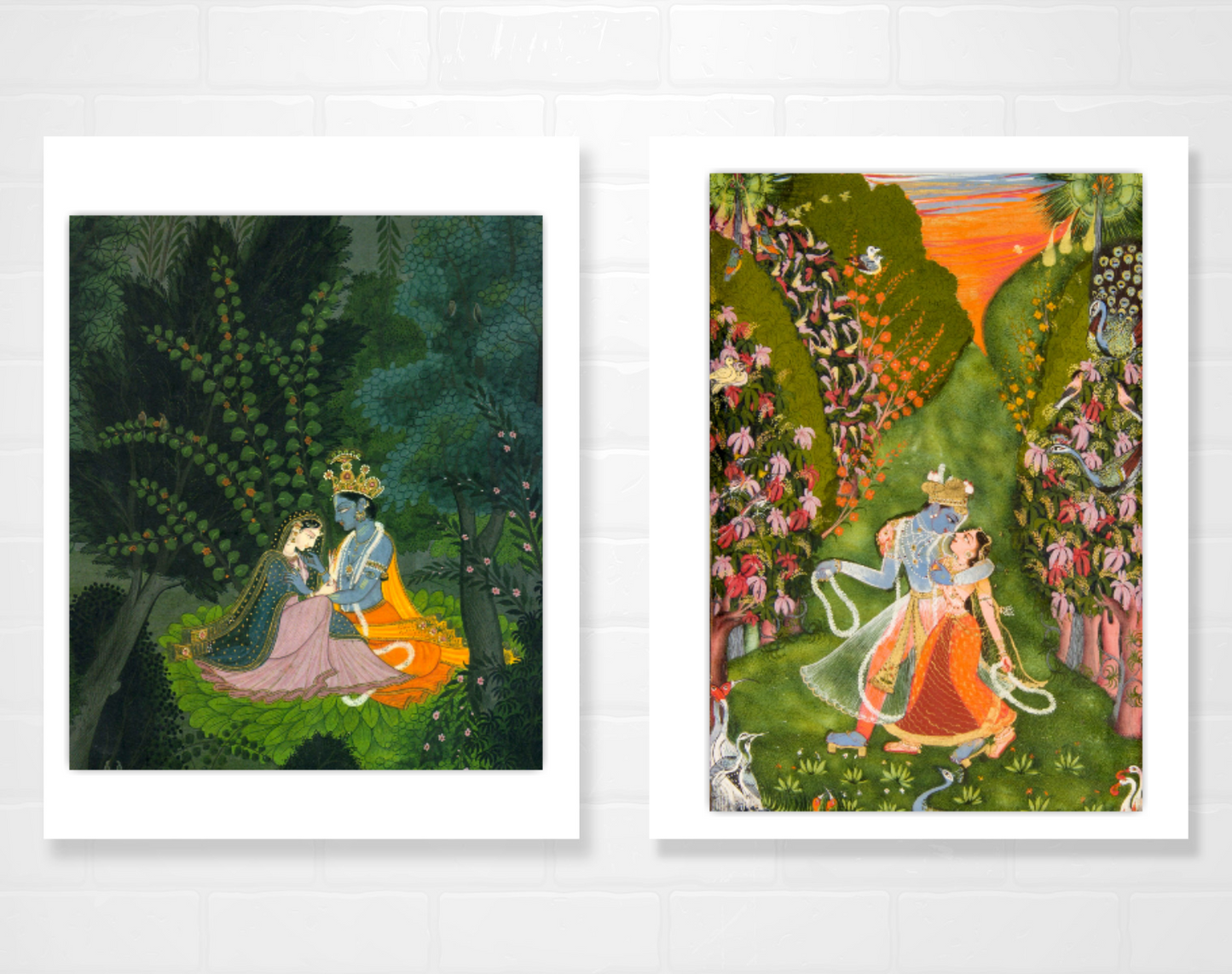 Indian art, Indian gods and deities illustrations, Krishna and Radha FINE ART PRINT, Set 2 prints, wall art, home decor