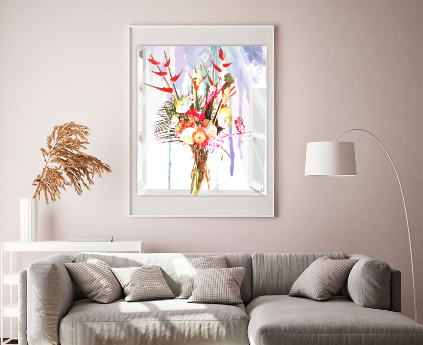 Floral art print, Bouquet of Tropical Flowers in the Morning ORIGINAL DIGITAL ART by Alex Solodov