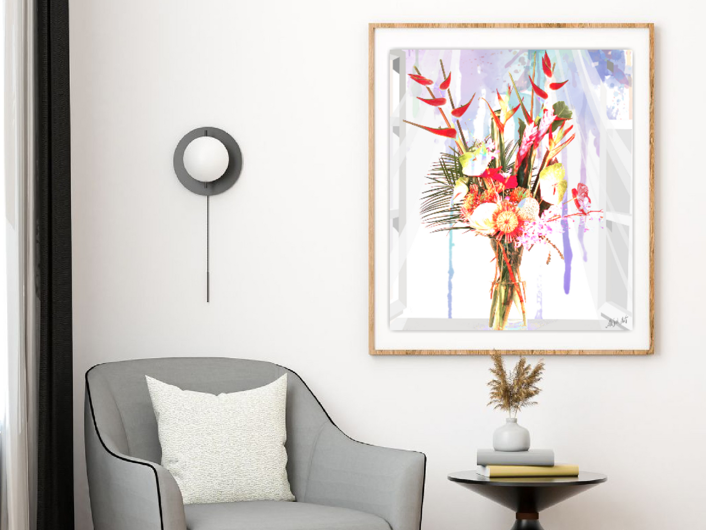 Floral art print, Bouquet of Tropical Flowers in the Morning ORIGINAL DIGITAL ART by Alex Solodov