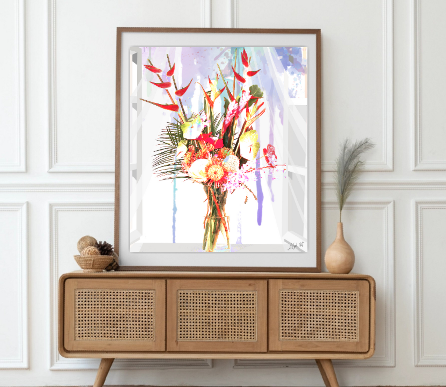 Floral art print, Bouquet of Tropical Flowers in the Morning ORIGINAL DIGITAL ART by Alex Solodov