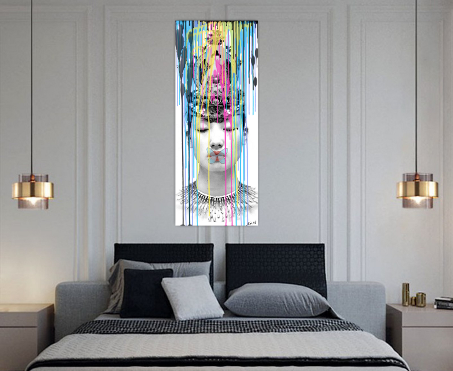 Pop art portrait, Digital ink painting Meditation ORIGINAL DIGITAL ART ON CANVAS by Alex Solodov