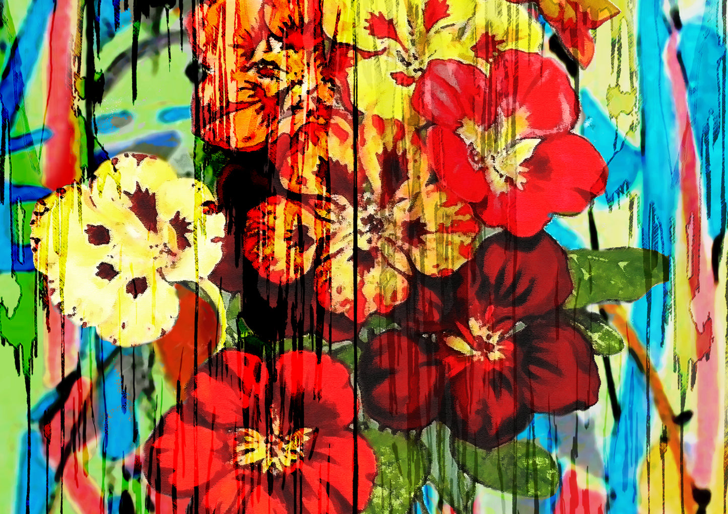 Abstract flowers painting, Red Yellow Flowers ORIGINAL ART by Alex Solodov