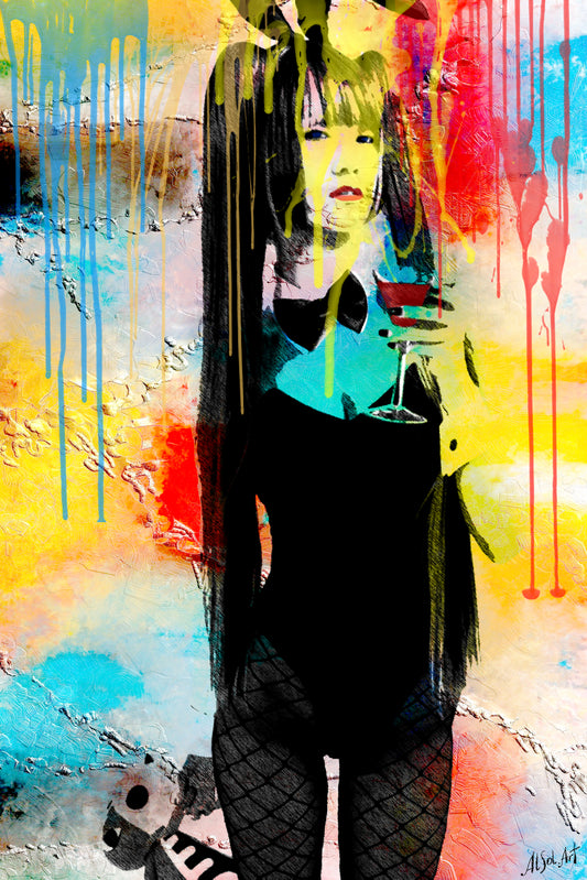 Digital pop art painting, Japanee cosplay Bunny Party ORIGINAL DIGITAL ART ON CANVAS by Alex Solodov