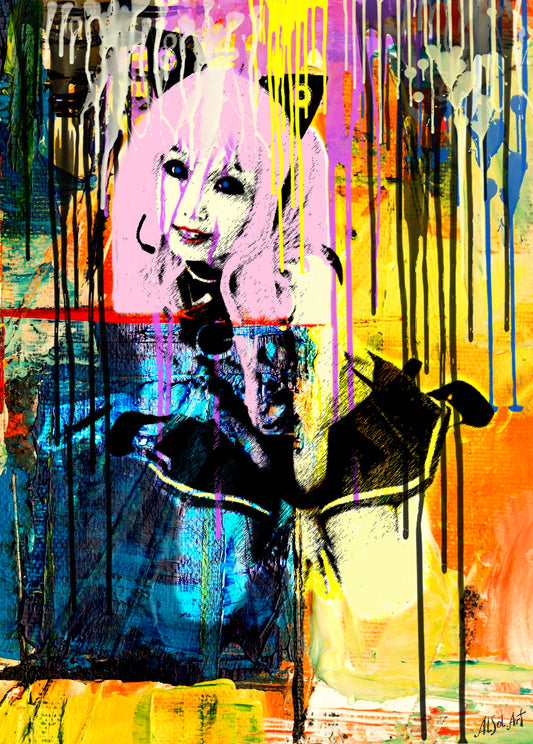 Digital pop art painting, Japanee cosplay NekonGirl ORIGINAL DIGITAL ART ON CANVAS by Alex Solodov