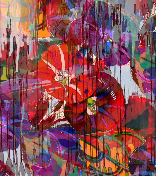 Abstract flowers painting, Tropical Flowers in Red ORIGINAL DIGITAL ART by Alex Solodov