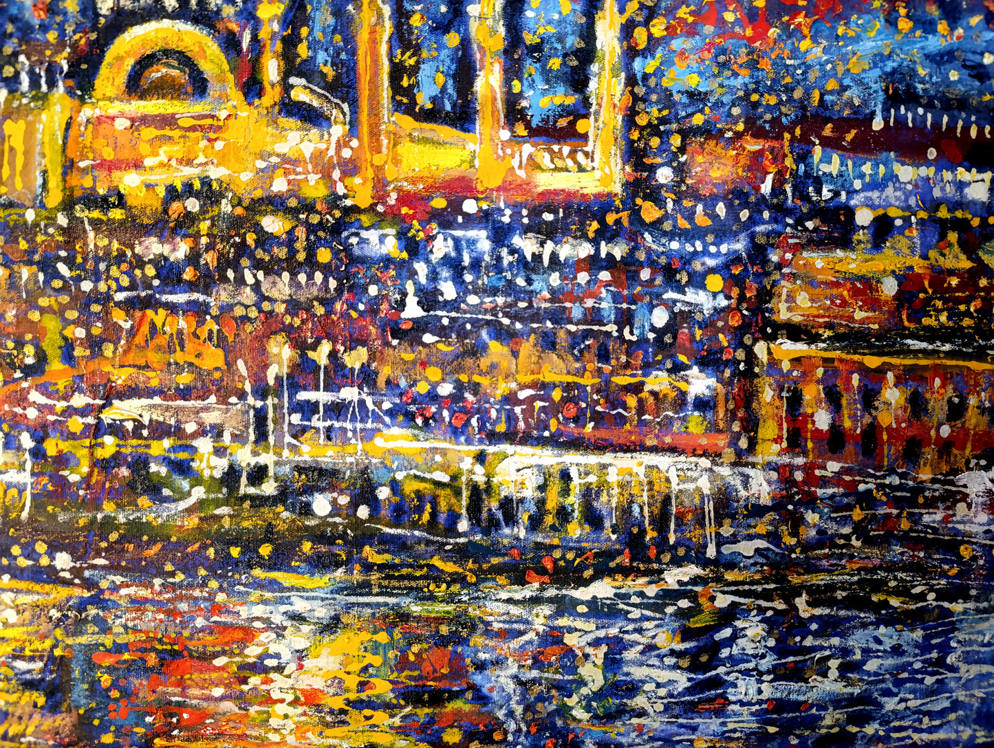 Istanbul painting, Abstract Turkey cityscape, Bosphorus at Starry Night ORIGINAL ART by Alex Solodov