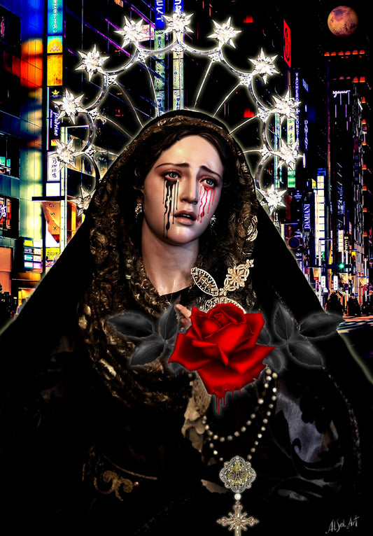 Gothic art, Dark art, Surreal religious art Gothic Madonna with Red Rose ORIGINAL DIGITAL ART by Alex Solodov