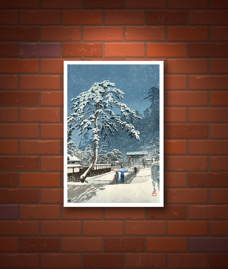 Japanese art prints, Honmonji Temple Ikegami Hasui Kawase FINE ART PRINT, winter snow paintings, woodblock prints reproductions, art posters