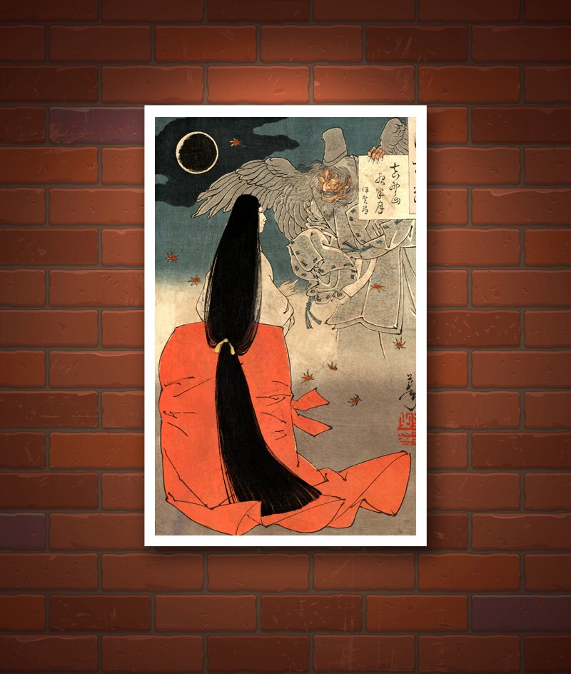 Japanese art prints, Yoshitoshi, Night moon over Mount Manno FINE ART PRINT, Japanese art prints, art posters, woodblock prints, paintings