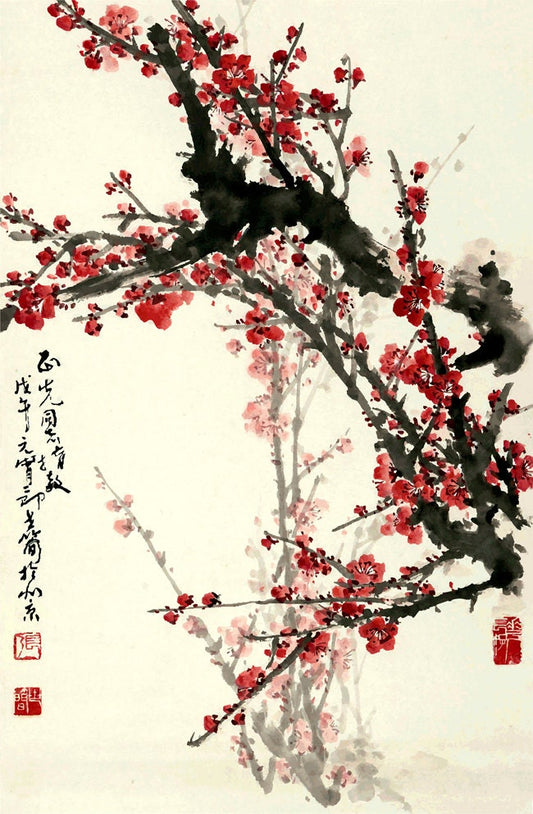 Chinese art prints, Flower paintings, Plum Tree Blossoms FINE ART PRINT, watercolour, Chinese calligraphy, wall art, home decor, art posters