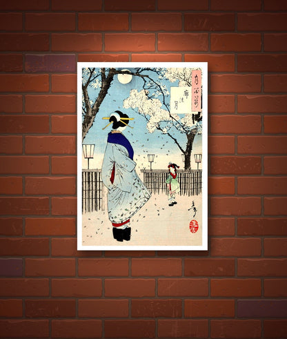 Geisha and child on snow day, Moon of the Pleasure Quarters Yoshitoshi FINE ART PRINT, Japanese art prints, art posters, woodblock prints