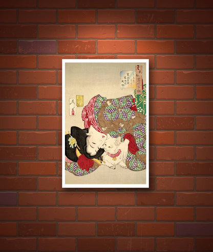 Japanese art prints, Woman and Cat, Customs and Manners of Women, Tiresome Yoshitoshi FINE ART PRINT, japanese woodblock prints, paintings